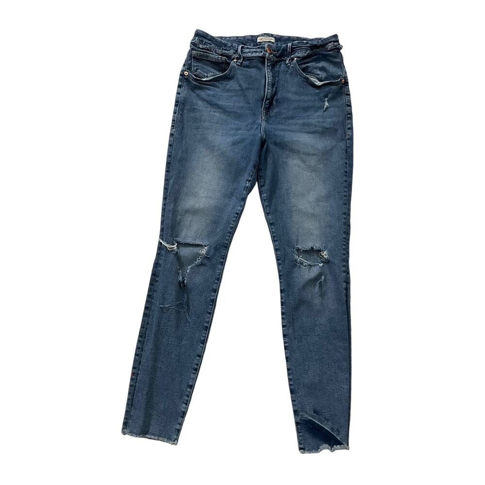 The Good American Blue HI Rise Organic Cotton Ripped Jeans Women Size 15 | 40-21
